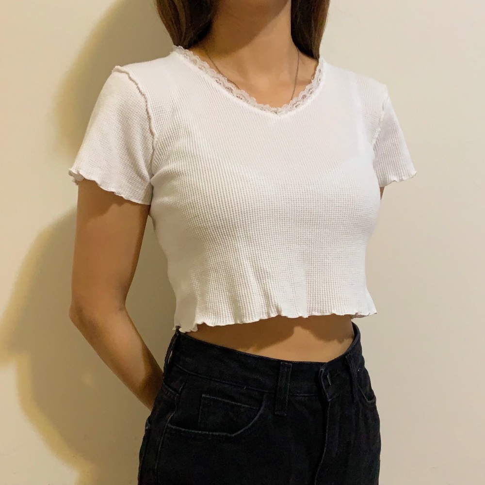 Rare brandy Melville white waffle with lace top